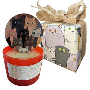 Sand + Paws CEDAR & LAVENDER Cat Themed Candle - Gift wrapped!